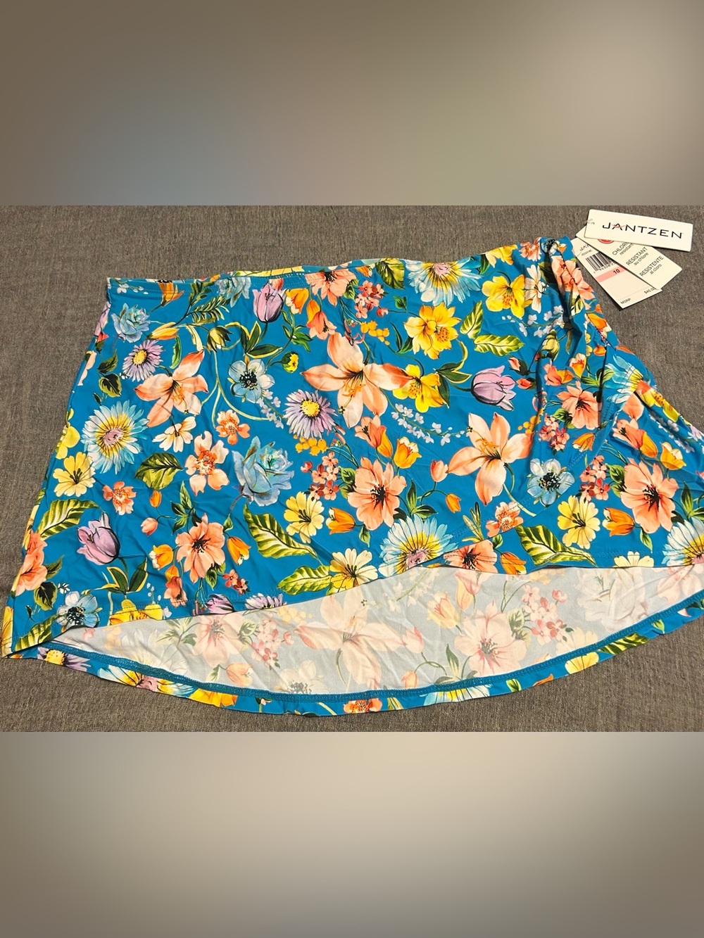Jantzen Tropical Floral Swim Skort - Turquoise with Multicolor Flowers Size 10